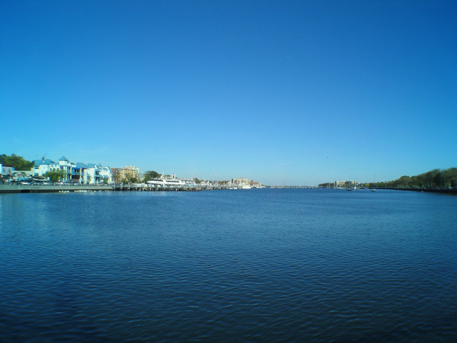 Calm water and boats in Sheepshead Bay, Brooklyn